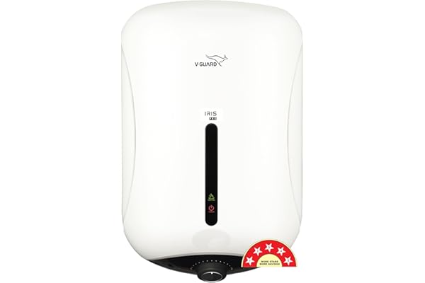 V-Guard Iris Pro Geyser 15 Litre Water Heater for Home with Rust-Proof ABS Body Vitreous Enamel Tank Coating Superior Incoloy 800 Heating Element White-Black