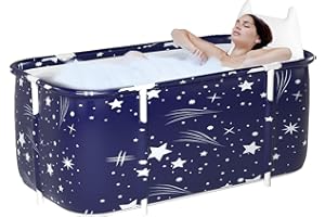 SINBIDE Faltbare Badewanne für Erwachsene, 132 x 68 x 47 cm, Dampfeimer für Sauna, Dusche und Eisbad, tragbar, nicht aufblasbar (blau)