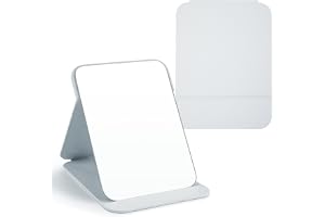 WISYOK Bordspegel, Resespegel Klappbar med Flervärdiga Ställvinklar, Klappspegel med Vit PU-Läder, Super HD Sminkspegel, Handspiegel, Kompaktspiegel, Kosmetikspiegel, Spegel - 25x18cm