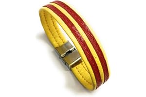 YOJAN PIEL | Pulsera de Cuero Bandera Catalana (Medida Ajustable) | Complementos de Moda Unisex para Hombres y Mujeres de Estilo Atemporal y Elegante | Regalos Originales y Exclusivos