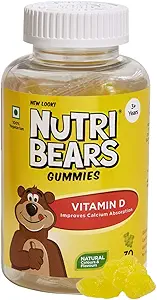 Nutribears Vitamin D Gummies for Kids Prevents Deficiency in Children with Limited Sun Exposure, Lemon, 30 count