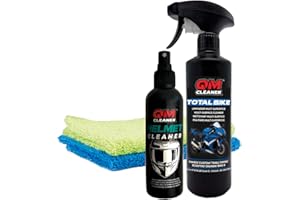 QM Cleaner - Kit d'entretien pour motos et casques - Comprend Total Bike 500ml, Helmet Insect Remover 200ml et 2 Microfibres.