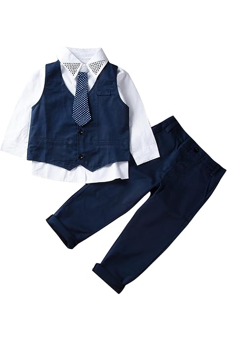 Abito Cerimonia Bambino FYMNSI - Set 4 Pezzi Con Gilet, Camicia, Pantaloni E Cravatta A Farfalla | Taglie 4-16 Anni - Foto 4