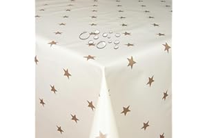 DHT-WACHSTUCH Wachstuch Wachstischdecke Weihnachtstischdecke Sterne Creme 140 x 250 cm Rechteckig abwaschbare Tischdecke