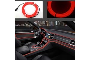 Kmruazre El Wire Car Neon Light 12V Cold Lights Neon El Wire Auto Lampade Per Decorazioni Per Auto Da Matrimonio (5m/16ft, Rosso)