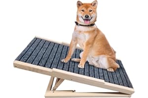 IMESHBEAN Hunderampe Hundetreppe Auto klappbar, 70 cm Lang Haustiertreppe aus Holz mit rutschfeste Matte, Auffahrrampe Einstiegshilfe für Kleine Hunde, Hunde Treppen Rampe für Auto Kofferraum Sofa Bett