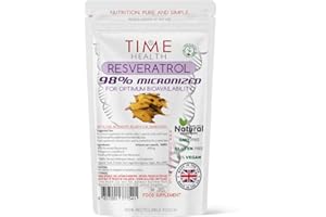 TIME HEALTH 98% Micronized Resveratrol Capsules - Optimum Bioavailability - Pure & Natural Trans Resveratrol Derived from Japanese Knotweed - UK Manufactured - Zero Additives (30 Count (Pack of 1))