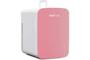 MONCOOK Mini réfrigérateur - Mini réfrigérateur à porte en verre pour les soins de la peau, la nourriture et les boissons - Fonction de refroidissement et de réchauffement - 10L - Rose