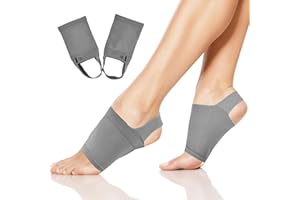 Bezavea Arch Support Braces, 1 Pair Arch Pads for Flat Foot Pain Relief, Plantar Fasciitis Sleeves, Breathable, Flat Foot Correction Braces, Elastic Cushioned Foot Supports, Grey