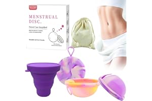 Dhqkqg 3 Stück Menstruationsscheibe,Wiederverwendbare Menstruationsscheibe,Auslaufsicher Menstruationstasse,2 Stück Menstrual Disc + 1 Klappbecher,für Aktive Frauen Sport,Schwimmen und Intimität