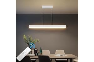 Klighten Led Lámpara Colgante De Comedor 80Cm/24W, Regulable 3000K–6000K, Lamparas de Techo Con Mando a Distancia, Lámpara De Comedor Diseño Lineal Altura Ajustable 150cm, Para Cocina Oficina, Blanco