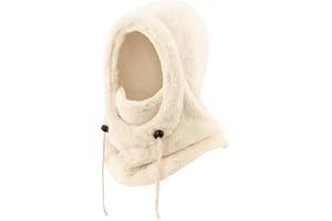 DRESHOW Winter Thermal Fleece Balaclava for Women and Men Windproof Ski Mask Face Cover Neck Warmer Hooded Scarf Cold Weather Beanie Hat with Adjustable Drawstring