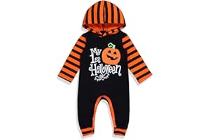 Wexuua Halloween Baby Boy Girl Outfit My First Halloween Pumpkin Hoodie Romper Bodysuit One-Piece Jumpsuit