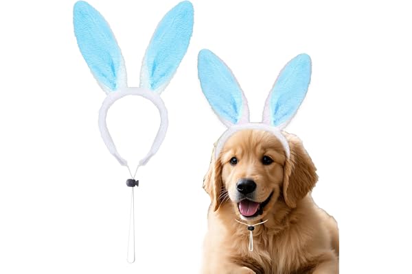 YUEXNKO Bandeau de Lapin, Serre Tête Oreille Animal, Bandeau Oreilles de Lapin en Peluche, Animal Headband, Serre-tête Animaux, Accessoire de Pâques, avec Cordon Ajustable, pour Chats et Chiens