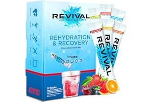 REVIVAL SHOTS Revival Rapid Rehydration Electrolytes Powder - High Strength Vitamin C, B1, B3, B5, B12 Supplement Sachet Drink, Effervescent Electrolyte Hydration Tablets - 12 Pack Assorted Flavours