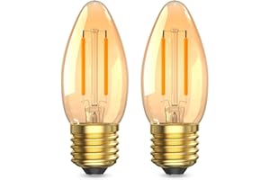 Klarlight E27 Large Screw Candle Light Bulbs,2.5 Watt E27 Screw Bulb Warm White 2200K,C35 Vintage Light Bulbs Equivalent 20W,Amber Screw Bulbs for Lamps,Non-Dimmable,2-Pack