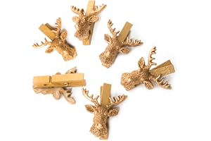 ‎LOGBUCH-VERLAG Logbuch-Verlag 6 Hirsch Weihnachten Klammern Gold & Polyresin Zierklammern Deko Hirschkopf Geweih edle Tischdeko Hochzeit