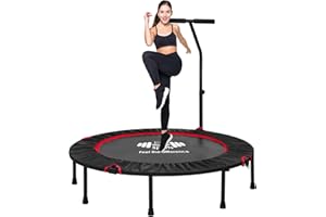 FK Sports 40"/48" Foldable Fitness Mini Trampoline, Rebounder for Adults, Indoor With Adjustable Handle for Body Exercise Workout, Max Load-140KG