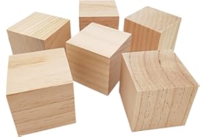 ANKTILY Cubo de madera de 7 cm, 6 unidades, bloques cuadrados naturales para manualidades, tallado y proyectos de bricolaje