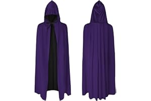 AOOWU Kids Hooded Cape, Unisex Reversible Black Purple Hooded Cloak, Vampire Cape Witch Cloak, Adult Fancy Dress Costume for Halloween Christmas Party Carnival Cosplay, 90CM
