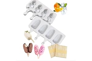 May Huang Moules à Glace Silicone, 2 Pièces Moule Glace 4 Cellules, Moule Magnum Cake, Ice Cream Moules + 100 Bâtonnets en Bois, Moulle Glace Silicone, DIY Fait à la Main Crème Glacée (H)