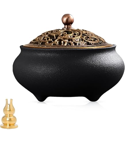 Charcoal Incense Burner – Iron Art Holder With Handle, Middle Eastern Design, For Home, Church, Decoration (Gold)