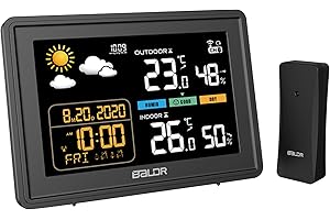 LEVIPE Wetterstation Funk mit Außensenso, Wetterstation Funkwetterstation mit Innen Außen Temperatur und Luftfeuchtigkeit Wettervorhersage Innenbereich, Außen, mit LCD-Sensor,DCF-Funkuhr Digitales