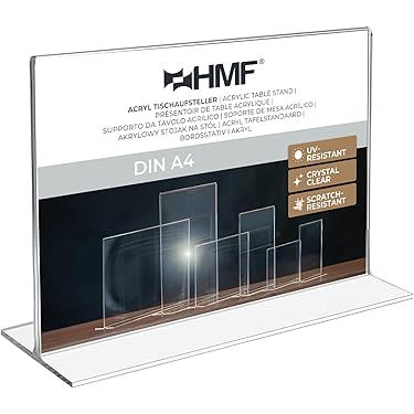 Acrylic Tabletop Menu Holder with Ashwood Base – Clear Vertical Sign Display Stand for Restaurant, Café & Retail, Double-Sided Acrylic Insert Frame for Menu Cards, QR Signs & Table Numbers