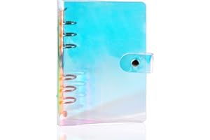 Smarpau A6 Binder Cover, Rainbow Clear Soft PVC 6 Hole Ring Binder Refillable Paper Binder Waterproof Loose Leaf Notebook Folder Personal Planner Binder Cover for Home School and Office Writing Supply