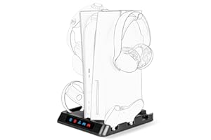 Geekria Station de charge compatible avec Sony PlayStation VR2, PS5, double manette de jeu, accessoires de jeu avec ventilateur de refroidissement hôte (noir)