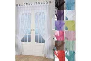 John Aird Pair Of Woven Voile Tab Top Curtain Panels. Tiebacks Included (White, 58" Wide x 90" Drop)