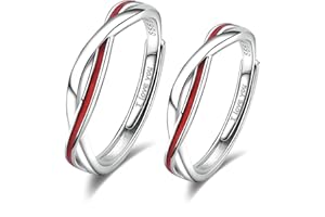 BCUGHIA Anello di Coppia Filo Rosso, Anelli Argento Sterling con Linea Rossa Anello di Fidanzamento Donna Incisione Anello Argento Matrimonio Regolabile per Uomo e Donna