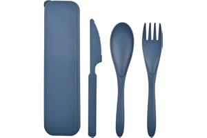 CUNTAUK Juego de Cubiertos de Viaje con Funda, Juego de Cubiertos portátiles de plástico Reutilizables, Tenedores, Cuchara, vajilla, Juego de Cubiertos de Camping para Viajes, Picnic, Oficina