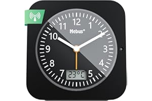Mebus analoger Funkwecker mit digitaler Multifunktionsanzeige Radiosveglia con termometro, datario, Funzione Snooze, retroilluminazione, Grande Display, Quadrato/Colore: Nero/Modello: 25609, Normale