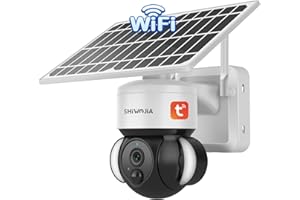 SHIWOJIA Zewnętrzna kamera Wi-Fi z panelem słonecznym, kamera monitorująca 2K PTZ 360° z akumulatorami, wykrywanie ruchu PIR, 2-drożny dźwięk, TUYA i kamera Smart Life