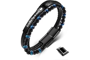 VGWON Cadeau pour Homme Bracelet cuir VéRitable avec Pierres Naturelles, Cadeau pour Couple Mari Petit-Ami Fils Papa Grand pere, Cadeau pour Saint-Valentin Fete des Peres NoëL Anniversaire