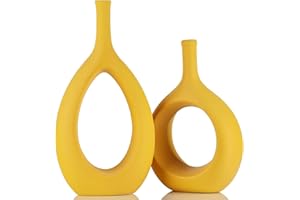 XMGZQ Vaso Giallo,Set Vasi Decorativi,Vasi Moderni da Interno Design,Vasi Decorativi Interno Moderni,Vaso Tondo,Centro Tavola Moderno,Vasi in Ceramica,Vasi in Ceramica da Interno,Centrotavola Moderno Design