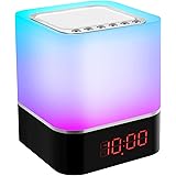 Luci notturne Altoparlante Bluetooth, Touch Sensor Lampada da Comodino con Sveglia, Idee Regalo Donna Compleanno, Regalo Raga