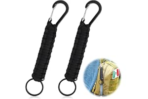 Xuigort Pack of 2 Paracord Key Chains, 15.6 cm Carabiner Lanyard, Aluminium Alloy Black Personalised Carabiner, for Motorcycle, Car, Camping, Hiking, Men, Women, Children, Outdoors, black