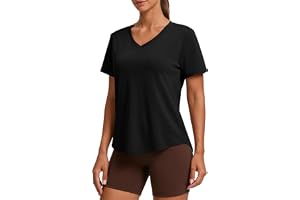 PINSPARK Damsportskjorta, kortärmad, V-ringad, sport-t-shirt, UPF 50, solskydd, snabbtorkande, yoga, fitness, andas, löpartrö