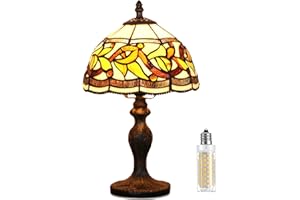 MIAOKE Lampa Tiffany, Vintage Kwiat Witraż Styl Stołowa Lampa, Sypialnia Art Deco Vintage Lampa Do Salonu Na Stole, E27 Żarówka NIE Dostarczane (Liście Kwiatowe)