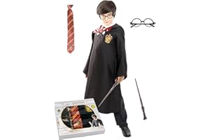 Funidelia Kit Déguisement Officiel de Harry Potter pour Garçon et Fille avec tunique, cravate, lunettes et baguette, Gryffondor Hogwarts, Déguisements de Carnaval et Halloween - Taille 10-12 ans