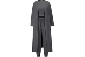 Les umes Womens 3 Pieces Pajama Loungewear Set Long Cardigan Crop Tops High Waist Pants Sweatsuit Set