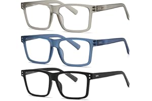 Fsread 3 Pack Oversized Reading Glasses for Men Blue Light Blocking TR90 Rectangle Frame Computer Readers With Spring Hinges