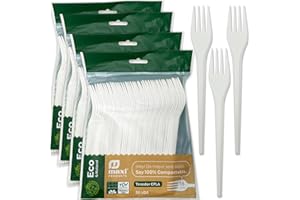COTIGO Eco Natural 200 forchette riutilizzabili biodegradabili da 200 pezzi (18 cm), igienicamente imballate, compostabili, senza BPA, 100% ecologiche.
