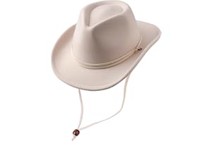 DRESHOW Chapeau Cowboy Fille Garçons Chapeau Panama Rétro Fedora Classique en Feutre avec Boucle de Ceinture Casquettes avec Cordon de Serrage Unisexes Enroulées pour Enfants 3-8 Ans