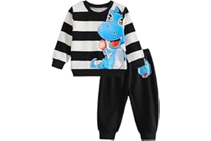 Momkonzz Baby Boy Clothes Set Toddler Dinosaur Striped Sweatshirt + Trousers Long Sleeve Cotton Shirts 6M-3T