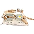 Little Log Wooden Cookware Pots and Pans Set Kids Cooking Set Children Play Kitchen Accessories Pretend Role Play Food Toys Gifts for Boys Girls Ages 3 Years and Up