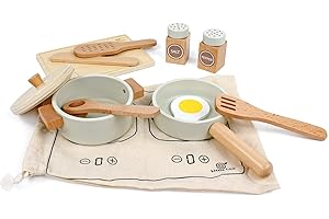 Little Log Ustensiles de Cuisine en Bois Ensemble casseroles poêles Ensemble Cuisine pour Enfants Accessoires Cuisine pour Enfants Jeux rôles Jouets Alimentaires Cadeaux pour garçons Filles à partir