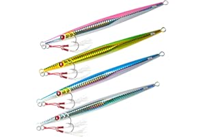 Señuelos de Pesca de Mar de Hundimiento Rápido Profundo, WASAGA 4 Piezas 60g/80g/160g/200g Cebo de Pescado Giratorio de Mar de Metal Duro para Perca Lubina Caballa & Señuelo de Jigging